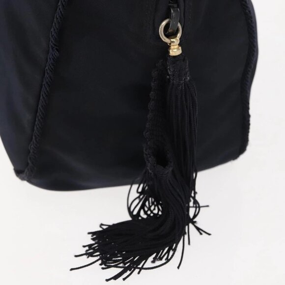 PRADA Beads Fringe Hand Bag Nylon Navy Gold - Picture 9 of 16